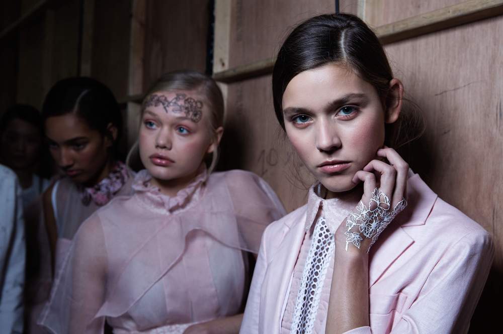 Backstage at Bora Asku on Day 1 of London Fashion Week in Brewer St car park in Soho in London. Photos Ki Price