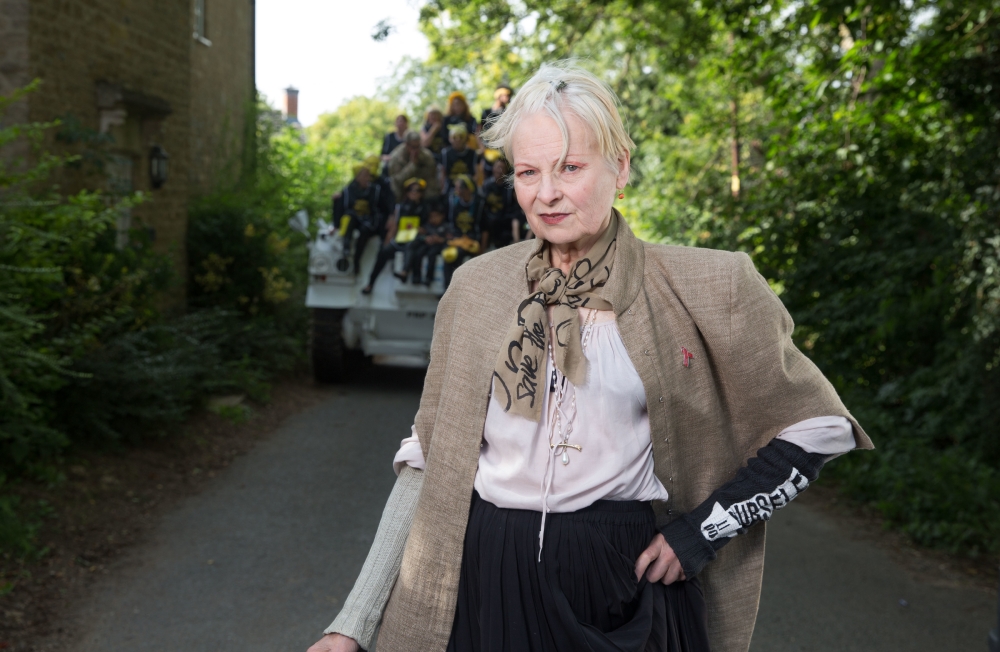 Dame Vivienne Westwood outside PM David Cameron's house in Oxfordshire All photos Ki Price